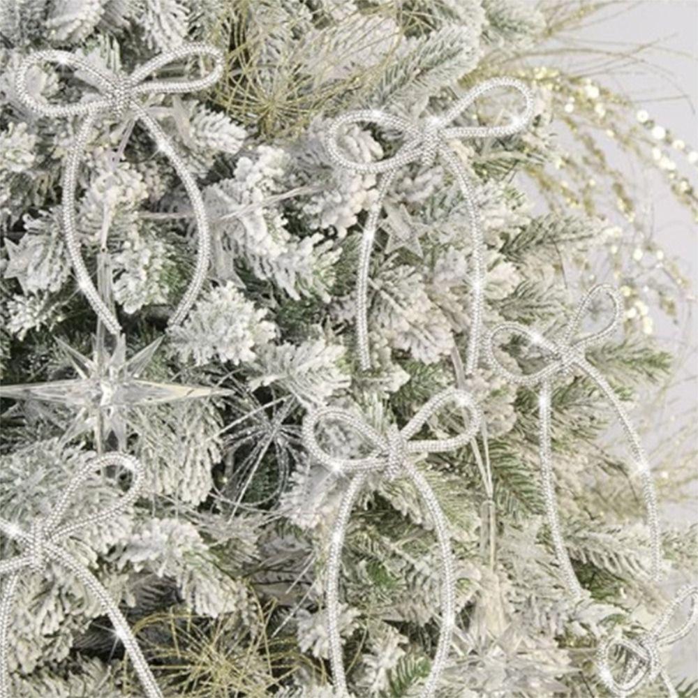 

6 Pieces Set Twist Tie Attachment Christmas Bows Ornaments Glitter Finish Elegant Glitter Rhinestone Bow срібний