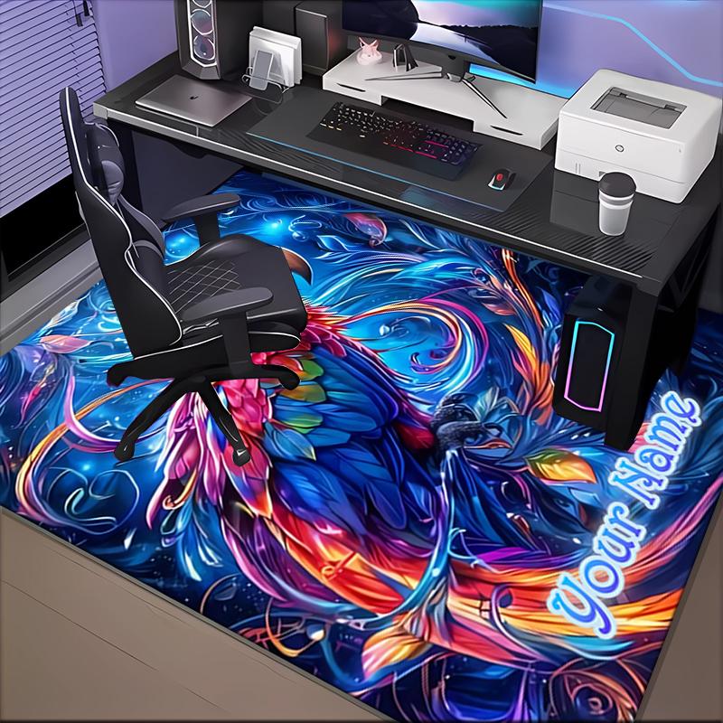 1PC Custom Name Colorful Parrot Fantasy Theme Floor Mat Ideal for Living Room, Game Rooms, Office, Bedroom Floor Mat Playful Design