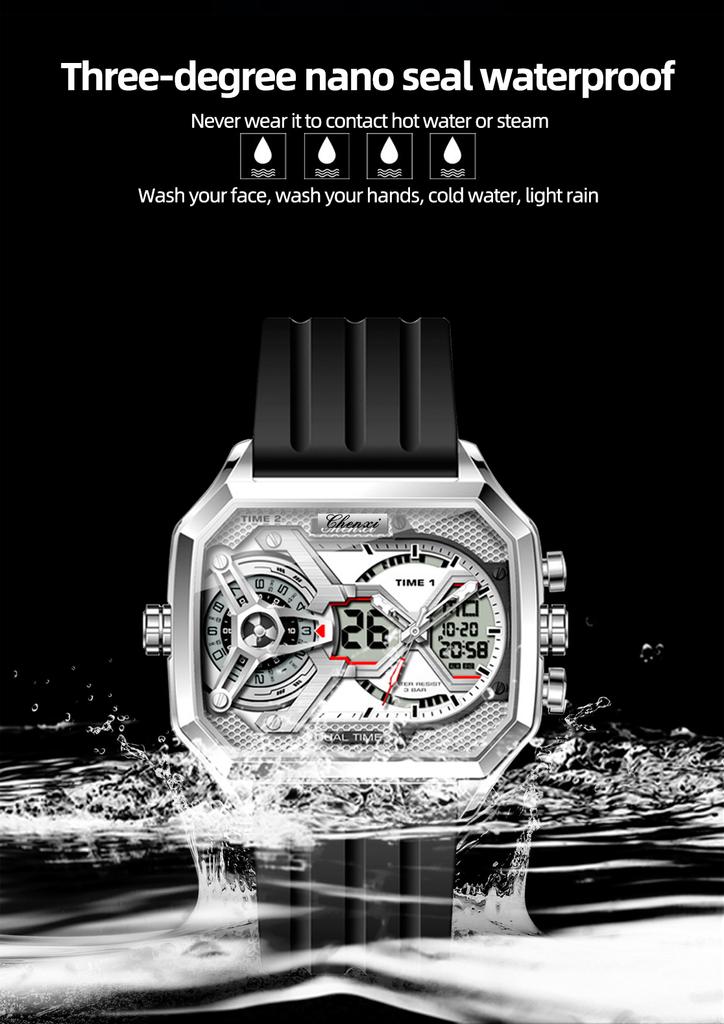 CHENXI Men's Wristwatch New Large Dial Digital Watch Dual Display Fashion Multifunctional Sports Watch Waterproof Male Watches