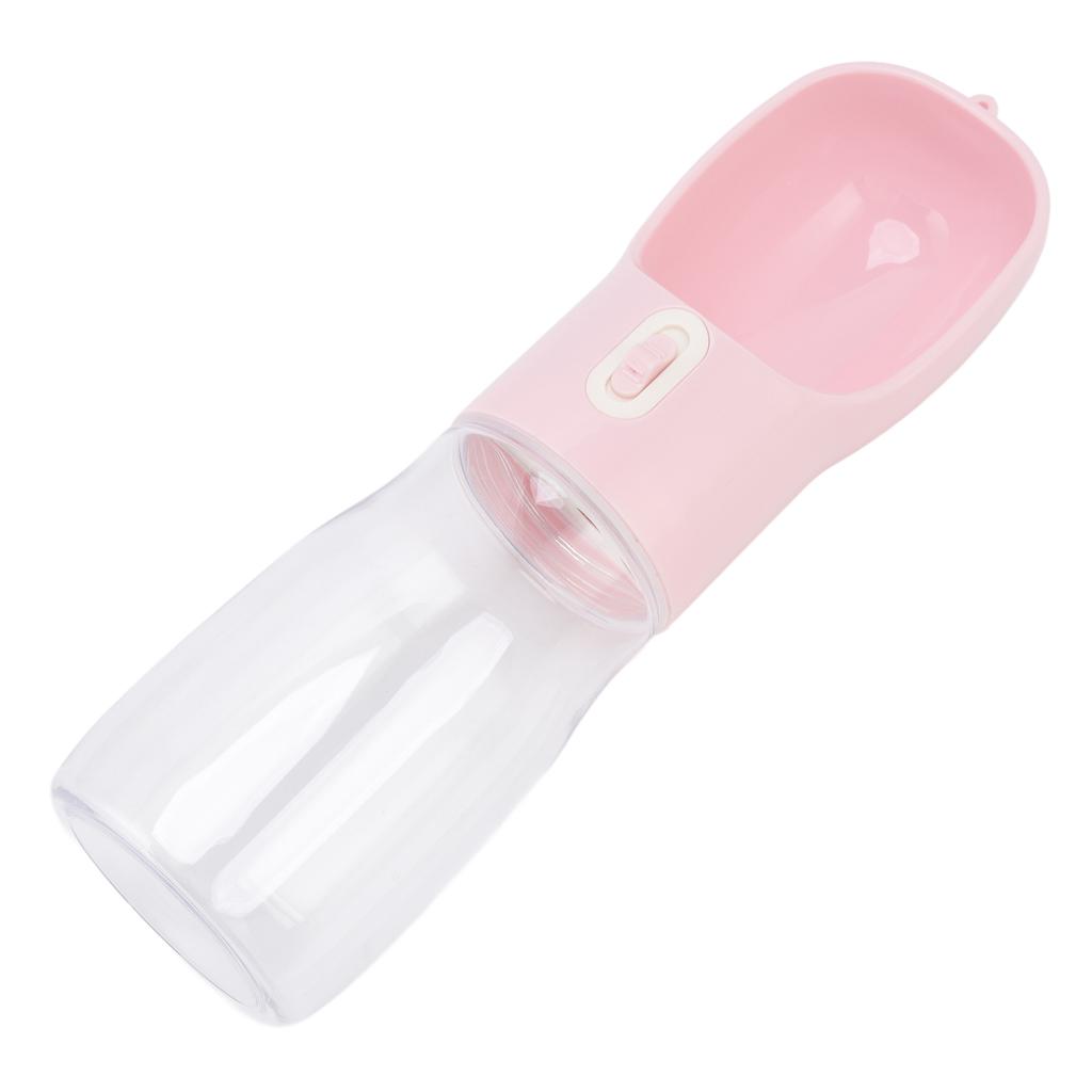 400ml Hunde-Wasserflasche Lebensmittelqualität Auslaufsicher Wassersparend Tragbarer Hundenapf Spender mit Trageband für Draußen Pink