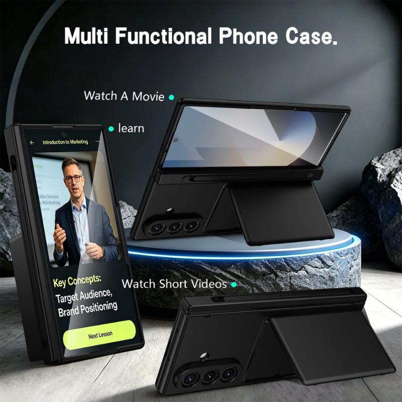 Card Holder Hinge Protection Case for Samsung Galaxy Z Fold 8 Wide Ultra 7 6 5 Phone Cover with Stand & Pen & Screen Protector