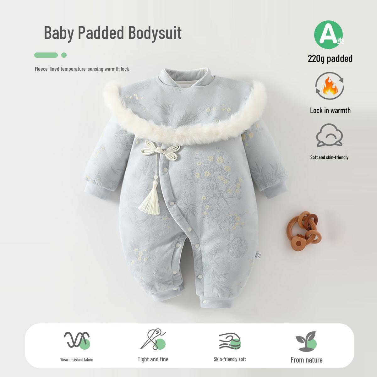 

Winter Tang Suit Baby Onesie - Quilted National Style Romper for 100-Day Birthday or New Year Gift Size 66 (suitable for 10-13 jin)