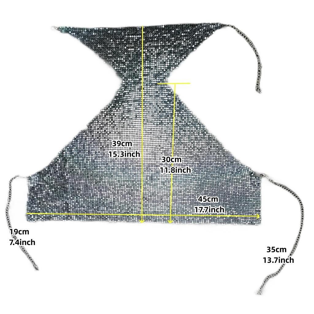 High-Necked Vest Metal Sequins Chest Chain, Personality Party Style Nightclub Body Chain, Necklace Women's Small Suspender Top Special Fashion Decorat