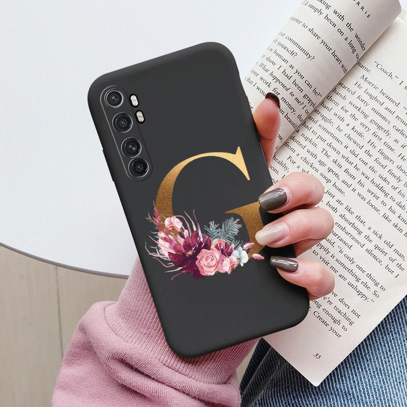 

Letter Case For Xiaomi Mi Note 10 Lite Back Cover Retro Flowers Pink Black Soft TPU Initial Fundas For Xiaomi Note10 Lite Coque Mi Note 10 Lite