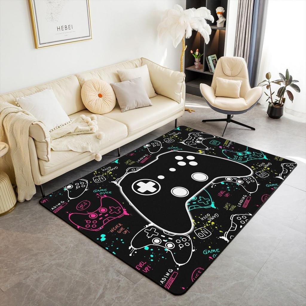 Skull Gamer Carpet Sugar Skull Games Area Rug for Living Room Bedroom Non Slip Juvenile Hand Skeleton Gamepad Gaming Floor Mat