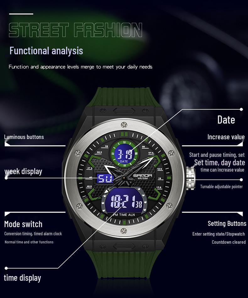Sanda Youth Multifunctional Waterproof Sports Watch for Students