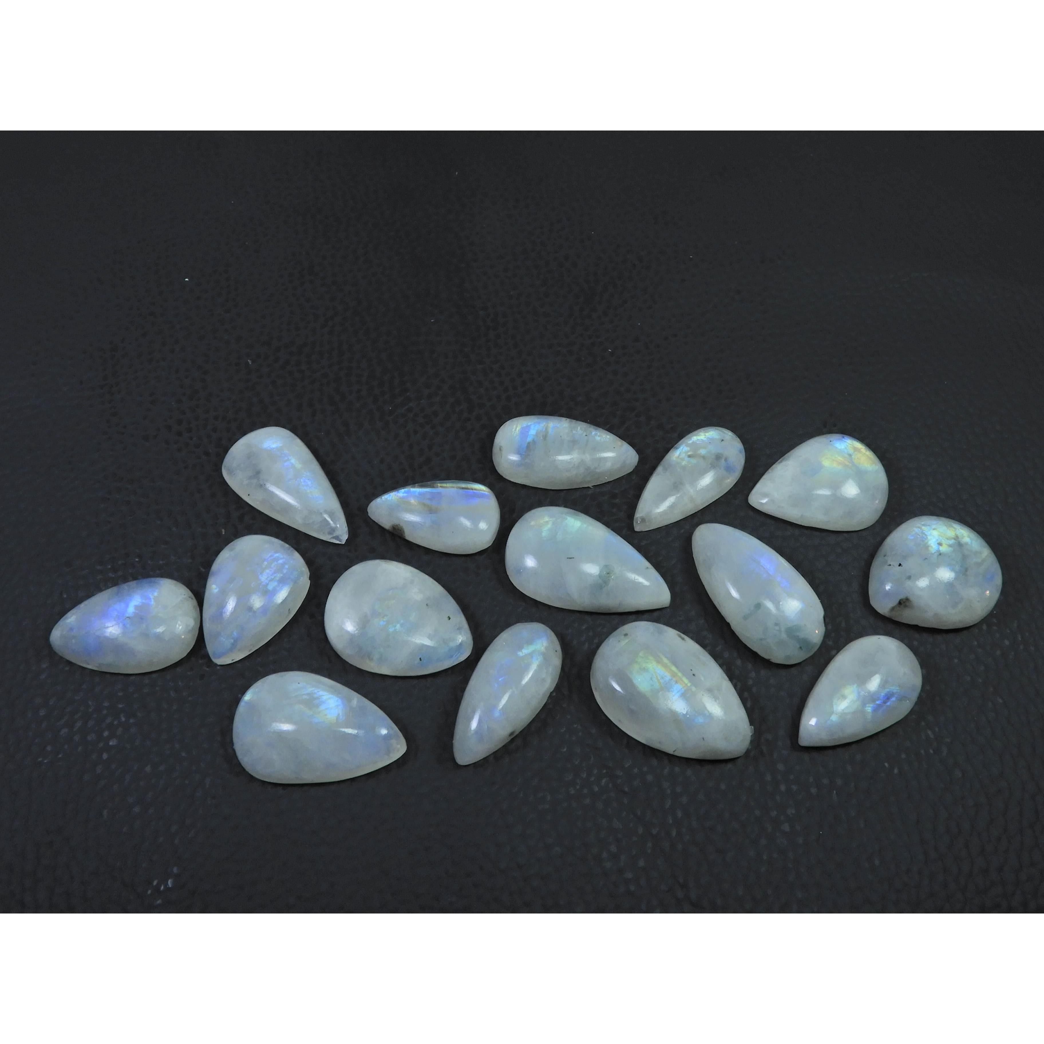 

22-25MM Natural Rainbow Moonstone Pear Cabochon Loose Gemstone 15 Pcs Lot C-521