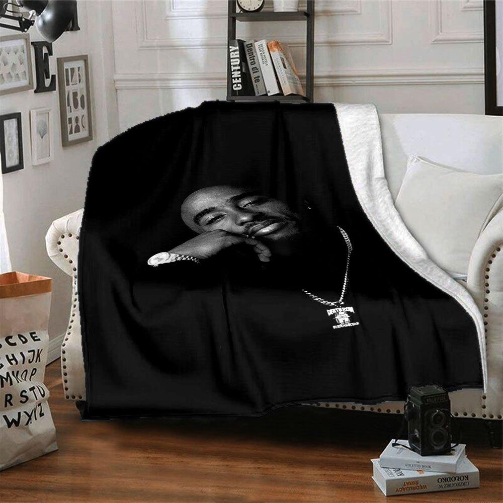 

1pc 2PacHip-Hop Blanket Soft Lightweight All-Season Multi-Purpose Throw for Sofa, Bed, Office & Picnics, French Style with Iconic Album Art D46 80cmx120cm(31inx47in)