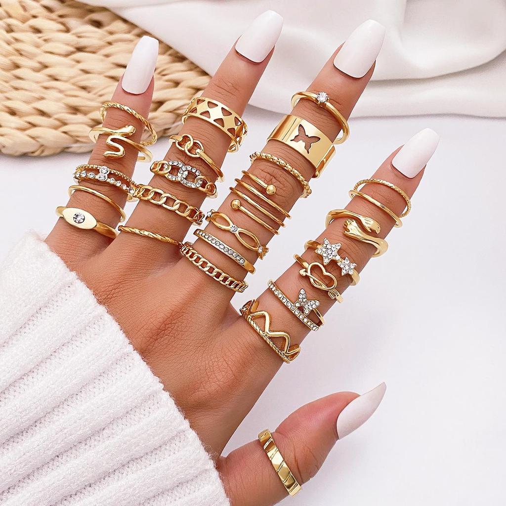 Mushan Women's Multi-Joint 22-Piece Heart & Butterfly Ring Set