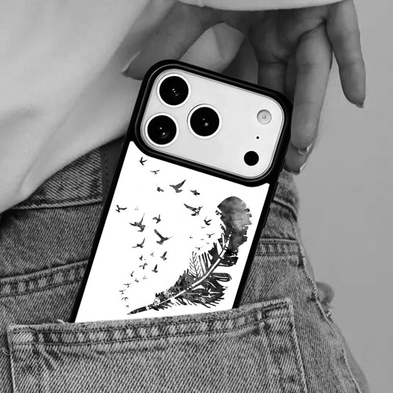 Watercolor Feather Pattern Design Phone Case for iPhone 17ProMax 12 13 14 15 16e 17 Pro Max Plus Air Cover