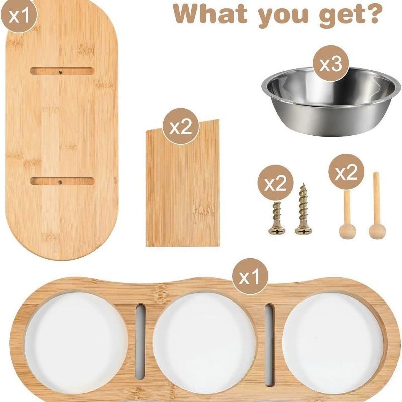 Comedero elevado para gatos y perros, soporte de madera ajustable con 3 tazones inclinados