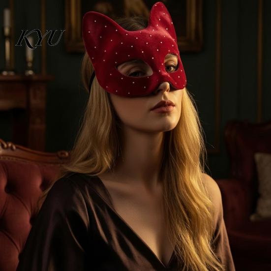 Stylish Costume Masque for Events Cat Masquerade Masque, Sparkly Sequins/Velvet/Black Half Face Comfortable Plastic Adults Women Men Halloween