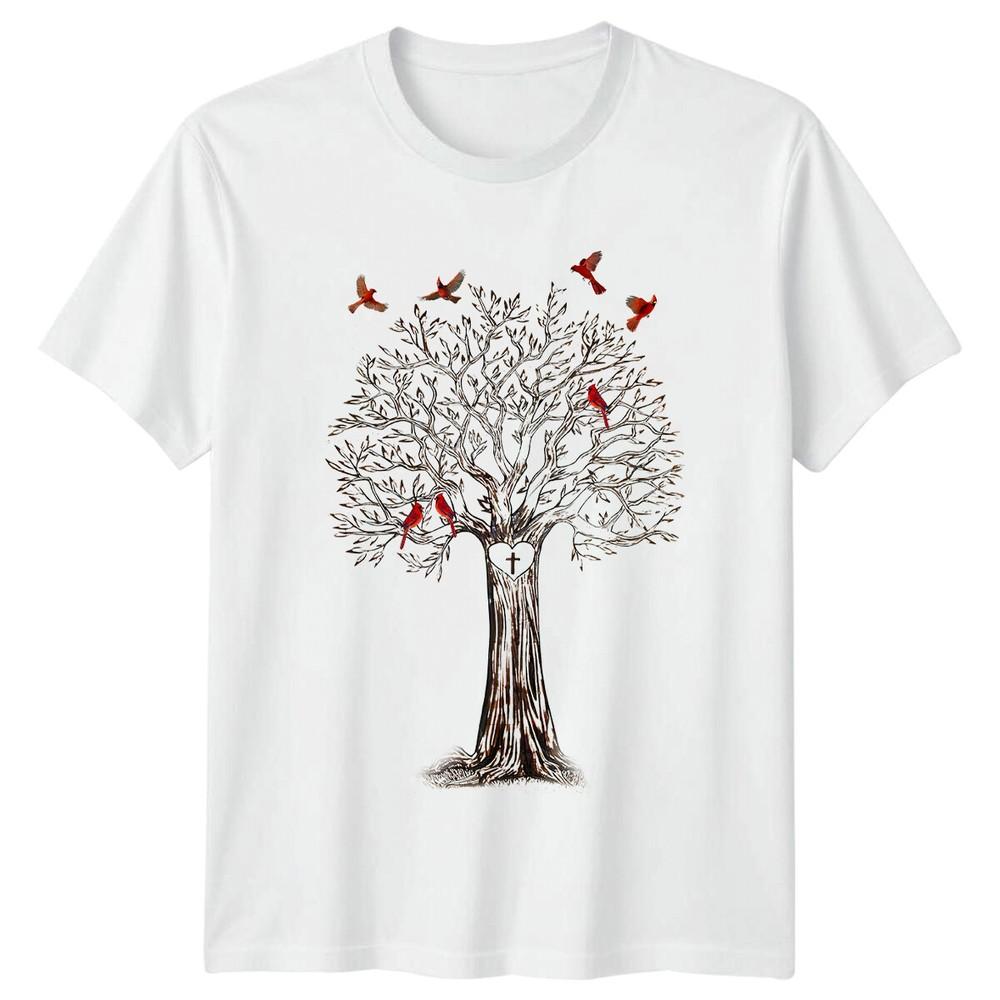 Memorial Tree With Cardinals Heart Cross Sympathy Loss Grief TShirt S