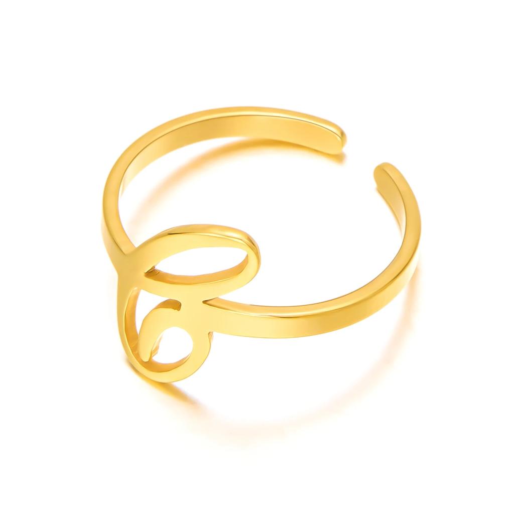 Initial Letter Rings for Women Gold Color Stainless Steel A-Z Letter Adjustable Ring Aesthetic Wedding Christmas Jewelry Gift