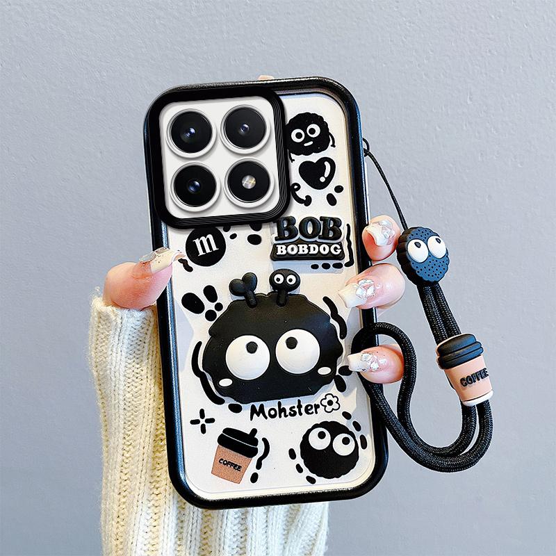 KEYSION Nárazuvzdorné pouzdro pro Xiaomi POCO F6 Pro se šňůrkou Měkký silikonový roztomilý 3D kreslený panáček Kryt na telefon pro POCO X6 Pro 5G