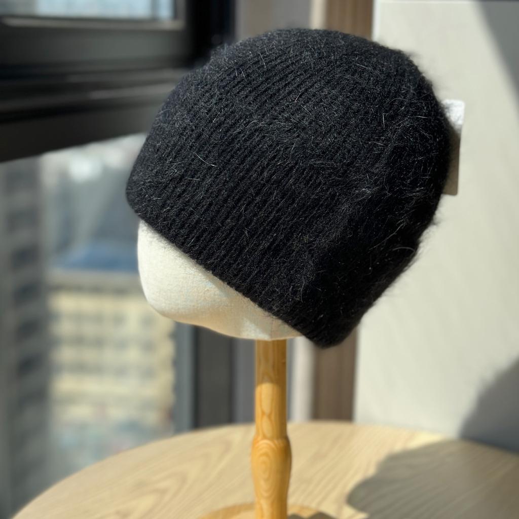 Rabbit Fur Knitted Hat for Women In Autumn and Winter Fashion Versatile Warm Ear Protection Hat Showing Face Small Temperament Wool Hat Trend