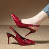 Fashion 2024  High-heeled Shoes Buckle Shallow Pointed Toe Stiletto Heels with Back Strap Slip-on Sandals Sexy Shiny Leather Shoes