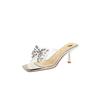 Women European Clear PVC Rhinestone Butterfly Slide Mules, Square Open Toe Sexy Slip On Thin Stiletto Heels DS-1927-H157