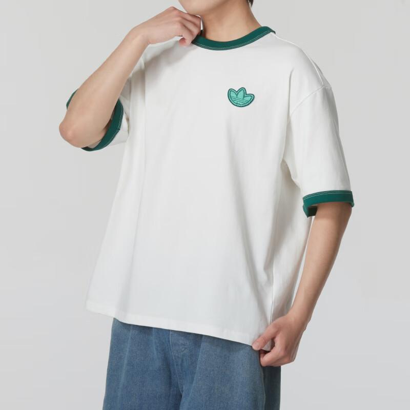 Adidas Originals Color Block Logo Print Comfortable Breathable Short Sleeve T-Shirt Men Tops White JI7485