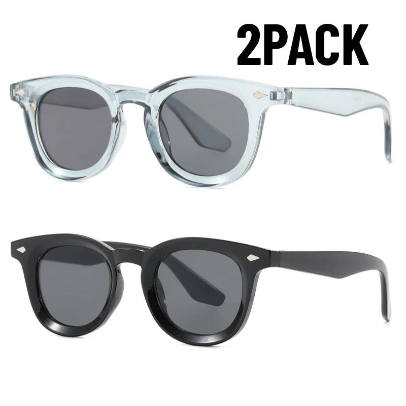 

2Pack Luxury Brand Designer Small Frame Sunglasses Women Men Popular Glasses Vintage Punk Shade Rivet Concave Frame Eyeglasses
