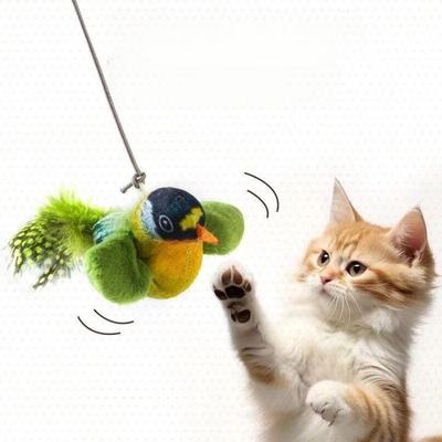 Interactive Cat Toys Hanging Squeaky Simulation Bird Plush Cats Pets Teasing Toys with Feather Catnip Kitten Chirping Bird Toy