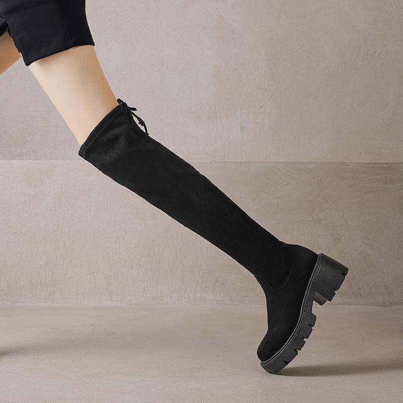 Fat MM thick leg elastic boots do not drop off the knee boots winter thin boots thick heel high boots large size women's boots