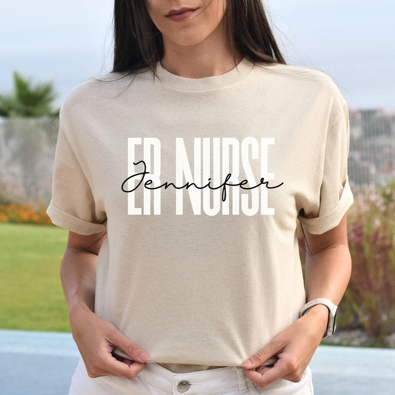 Personalized ER nurse Unisex T-shirt Custom Name emergency rn Sand Blue Pink M