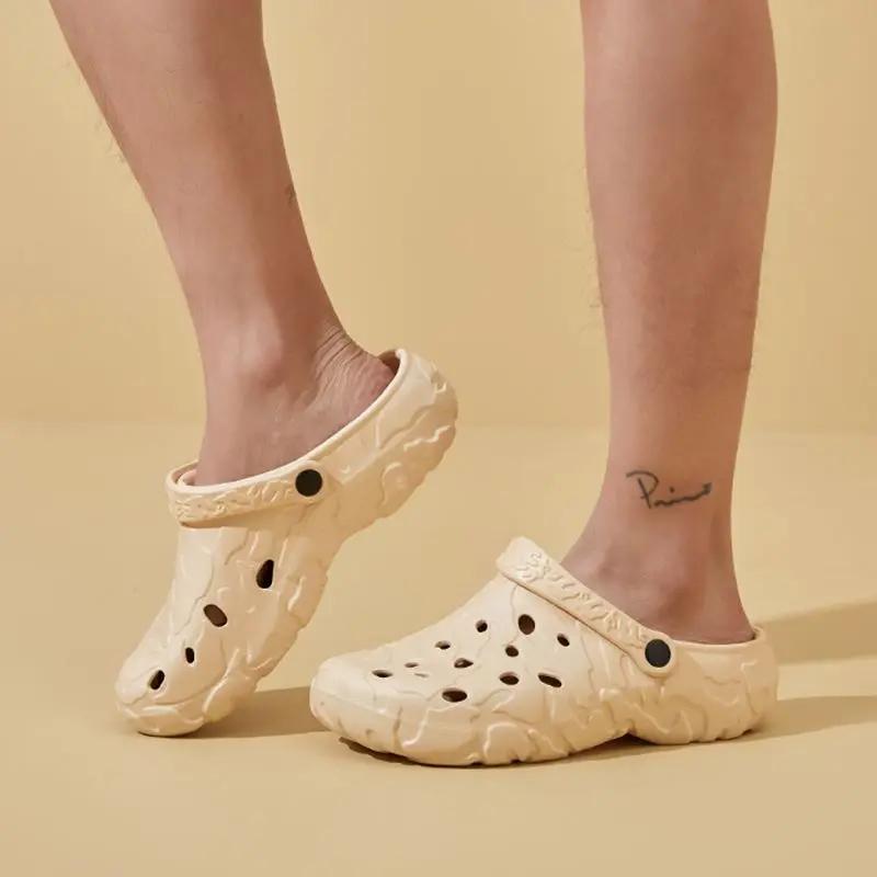 Platform Slippers for Men Outdoor Hole Anti-slip Shoes Clappers 2025 Rubber Trend Casual Mascullino Adult Sandals Man