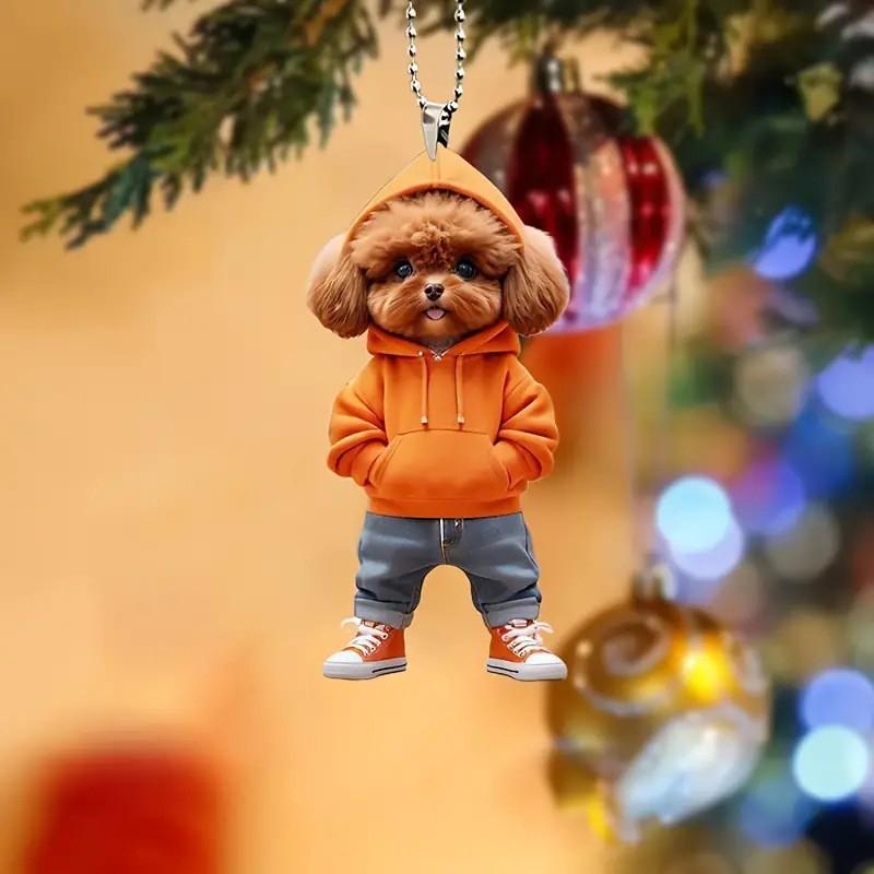 Car Rearview Acrylic Pendant With Teddy Dog Clothing Design For Decor Vehicle