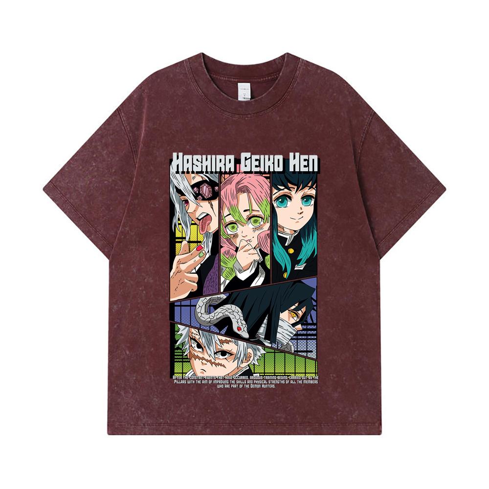 275 GSM Washed T-shirts 100% Cotton Demon Slayer V18 Hashira Geiko Print Unisex Heavy Cotton T Shirt