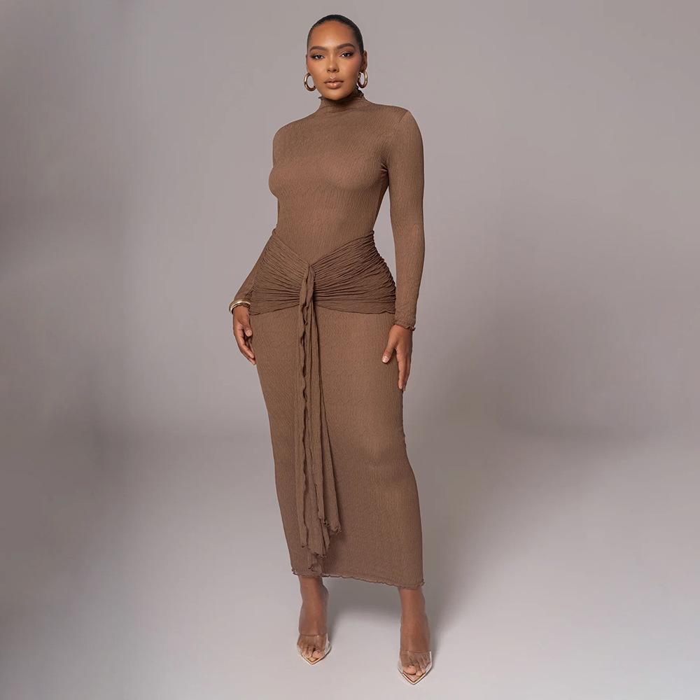 Abito da Donna alla Moda di Alta Gamma a Maniche Lunghe con Scollo Rotondo Slim Fit per Autunno Inverno Abito Lungo da Donna per Strada Spiaggia Festa