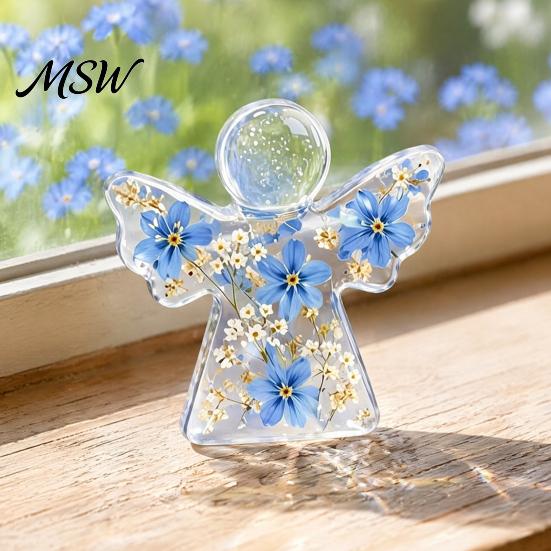 Regalo Angelo Custode tascabile, Ricordo Fiore Secco Non Ti Scordar Di Me, Mini Statuetta Tascabile in Acrilico Abbraccio, Ornamento Floreale Fatto a Mano, Conforto Memoriale