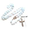 Yoga Room Decorations Gift Blue Jades Bead Cross Rosary Necklaces Bead Chain Pendant Ornaments for Home Church