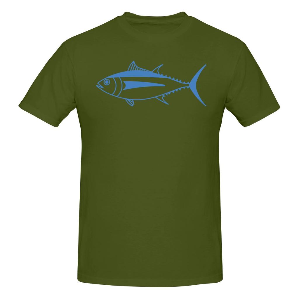 Cute Albacore Tuna Fish In Aegean Blue And White Straight Leg Tshirt Minimalist Commuting Classic Colors Tees