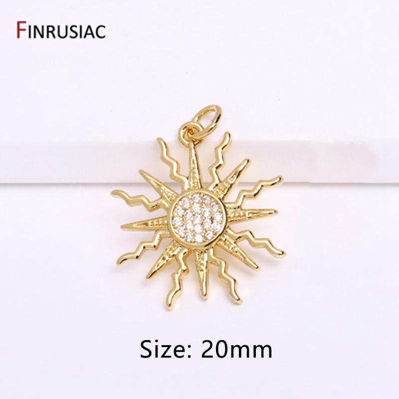 DIY Nacklace Making Supplies Inlaid Zircon Round Sun Charms Gold Plated Brass Sun Pendants For Jewelry Making Accessories