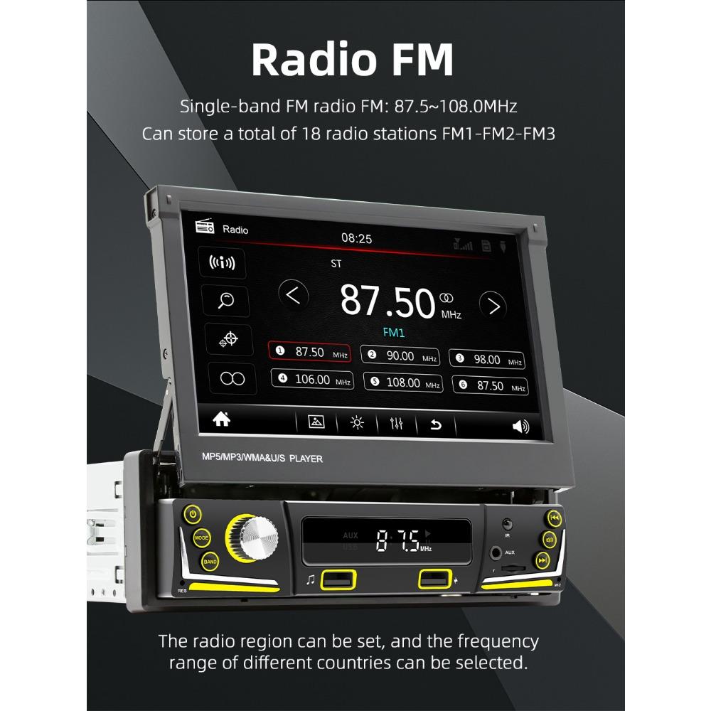 1Din Car Radio Multimedia MP5 Player, 7 inch Universal Navigation with Android Auto & Bluetooth, HD Screen USB TF FM Stereo