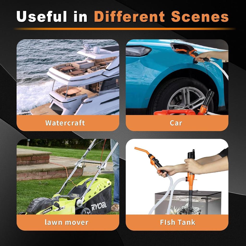 Portable Power Battery Pump, Fuel Transfer Pump Battery Operated Electric Siphon Pump For Gas, Fuel, Diesel, Water Transfer 2.4 GPM, Extra Long Hose,