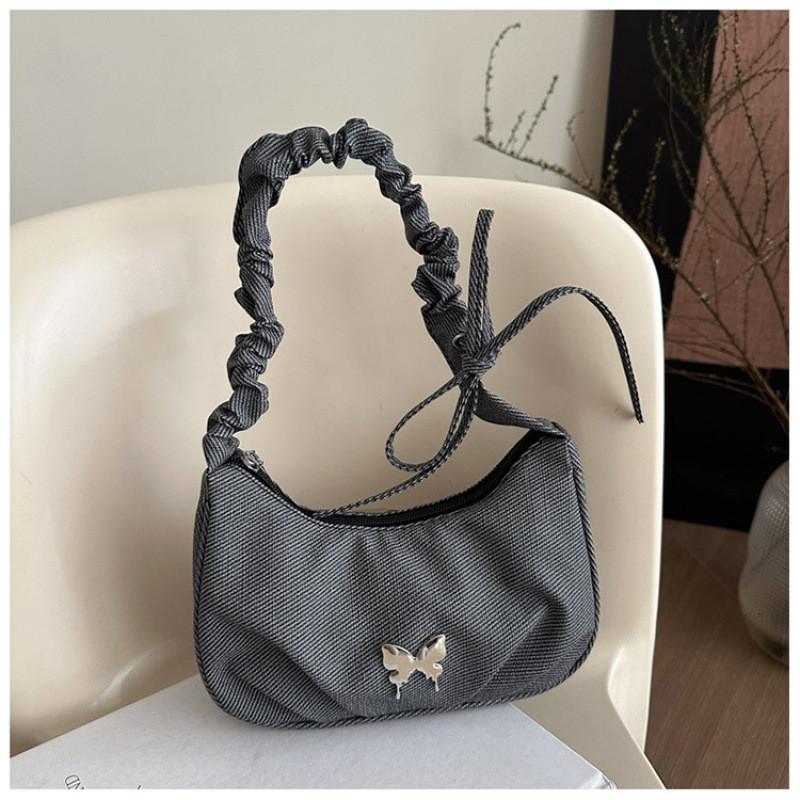 Color Solid Ruched Butterfly Trendy Crossbody Bag Handbag With Detail Stitching