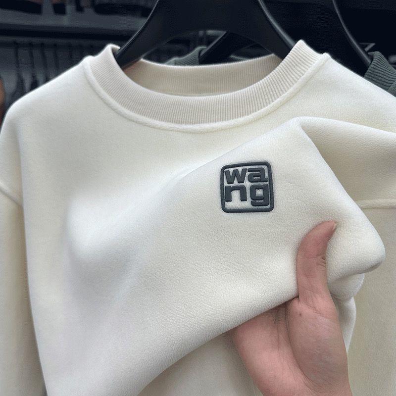 Men's Double-Sided Fleece-Lined Round Neck Sweatshirt - Solid Color, Winter Fashion