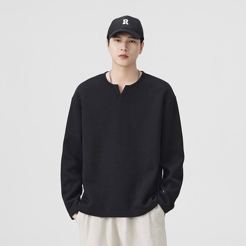 

Men s Vintage V-Neck Hoodie: Spring/Autumn Heavyweight Casual Long Sleeve T-Shirt XL