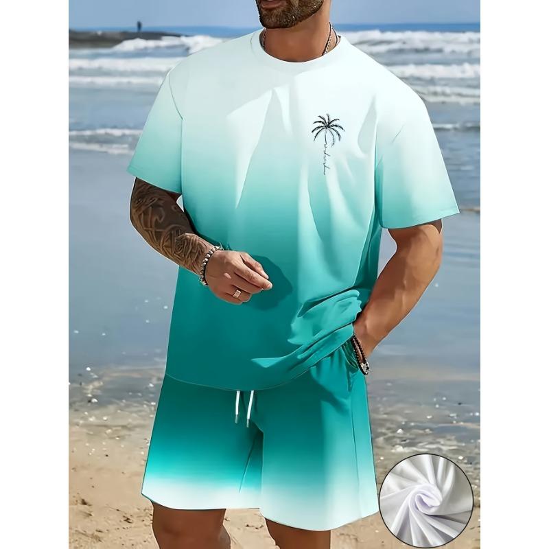 Men's Fashionable Two-piece Round Neck Short-sleeved Shorts Set, Summer Casual and Comfortable Sportswear for Men