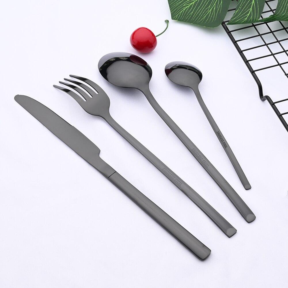 36ks/6set Černá sada západního nádobí Sada příborů z nerezové oceli Sada příborů Dezert Vidlička Nůž Lžíce Příbory Sada příborů
