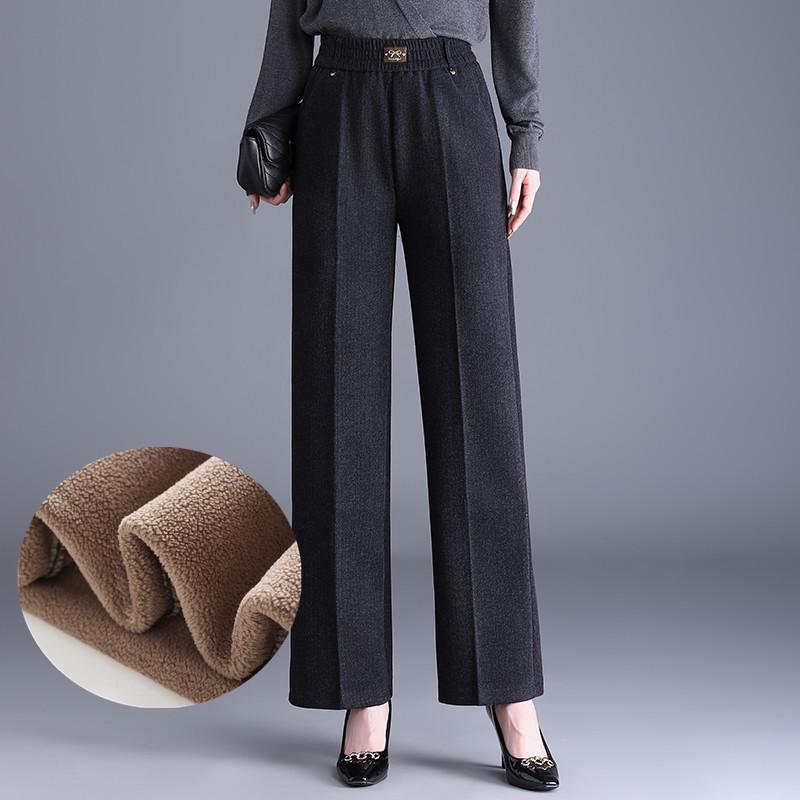 Women's Casual Thick Straight-Leg Pants for Spring, Autumn, and Winter - Suitable for Middle-Aged and Elderly