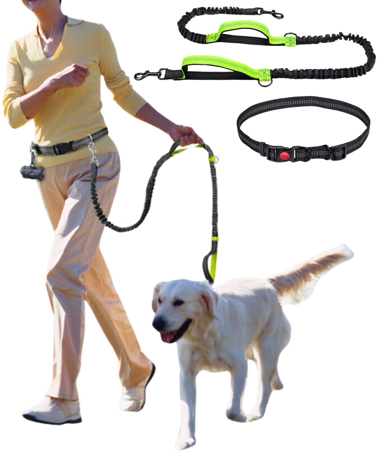 

dog for medium to large shoulder waist small and Hands-free leash, retractable, dogs, strap, reflective, belt, dogs, more. (Green) зелений