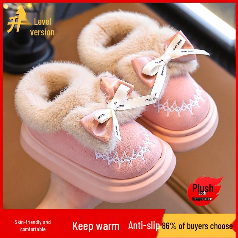 2024 Winter Cotton Shoes for Girls - Thick Warm Indoor/Outdoor Slippers for Medium To Large Babies - Year of the Horse Design