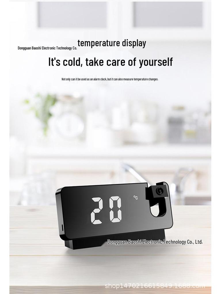 LED Large Screen Smart Alarm Clock with Temperature, Humidity Projection, Mirror Finish, and Backlight
