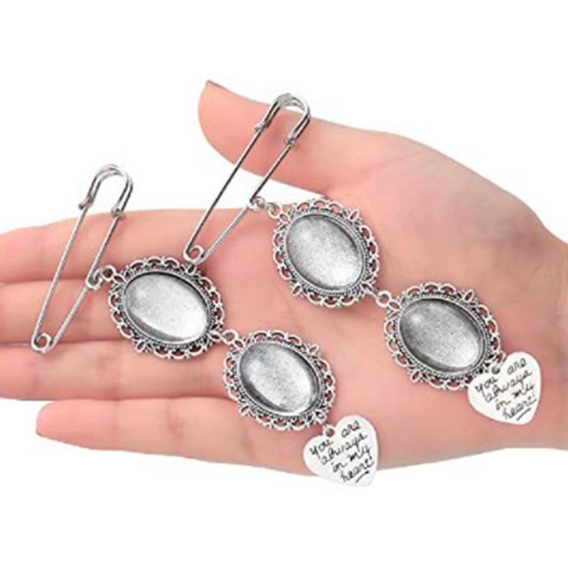 Hochzeitsstrauß Fotoanhänger DIY Anstecknadel Brosche Bastelset Spitzenrahmenanhänger Ovaler Bilderrahmen mit Anhänger für Feiertag Herz