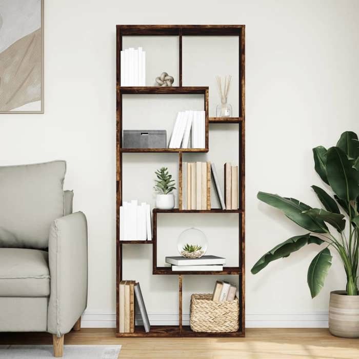 VidaXL Étagère séparatrice de pièce chêne fumé 67x25x161,5 cm, étagère, étagère à livres, étagère de rangement, 858079