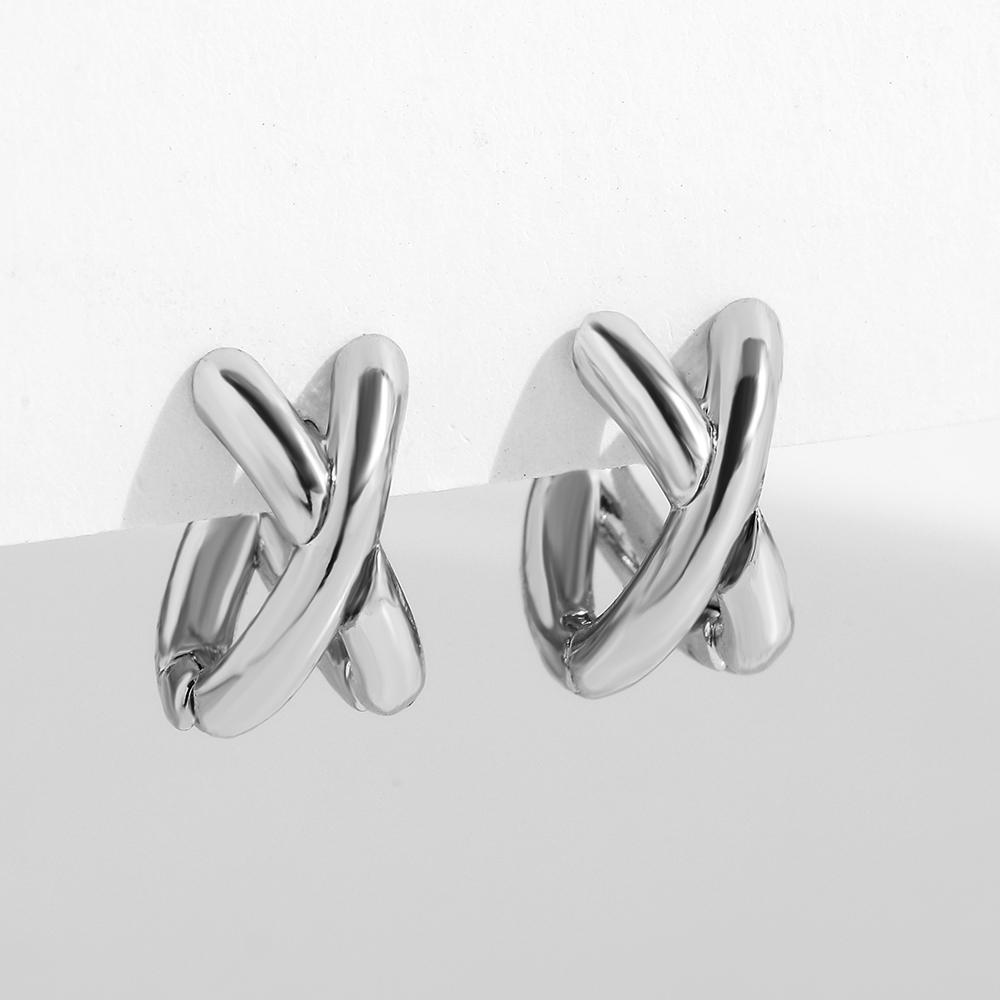 

Punk Gold Plated Silver Color Mixing Metal Criss-cross Earrings for Women Geometric Small Ear Bone Aros Huggie Hoops Jewelry серебряный