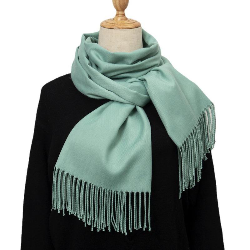 Scarf women's winter monochrome imitation cashmere, warm and thickened long summer new air-conditioning fringed large shawl